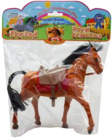 Kůň fliškový se sedlem a otěžemi 21cm dlouhá hříva flíska