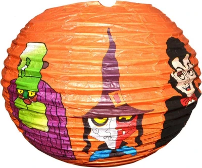 Lampión pokrčený harmonika Halloween 25cm okrúhly oranžový s potlačou na žiarovku Lampión pokrčený harmonika Halloween 25cm okrúhly oranžový s potlačou na žiarovku