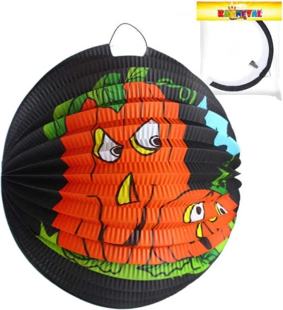 Lampión kulatý černý Halloween 2 dýně papírový 25cm na svíčku Lampión kulatý černý Halloween 2 dýně papírový 25cm na svíčku