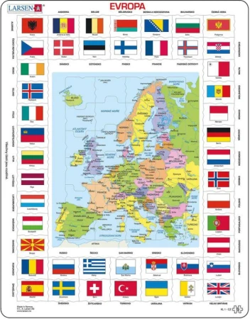 LARSEN Puzzle deskové vzdělávací Evropa mapa + vlajky 70 dílků LARSEN Puzzle deskové vzdělávací Evropa mapa + vlajky 70 dílků