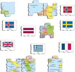 LARSEN Puzzle deskové vzdělávací Evropa mapa + vlajky 70 dílků