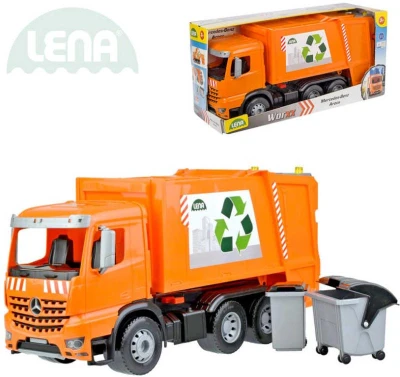 Lena Auto Mercedes Arocs popelářské 54cm set s popelnicí a kontejnerem v krabici Lena Auto Mercedes Arocs popelářské 54cm set s popelnicí a kontejnerem v krabici