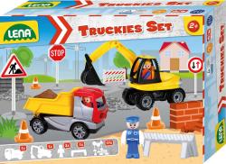 Lena Baby Truckies Stavba set 2 autíčka s figurkami a dopravním značením