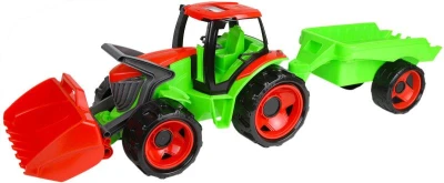 Lena GIGA TRUCKS Traktor s nákládací lžící funkční set s přívěsem na písek