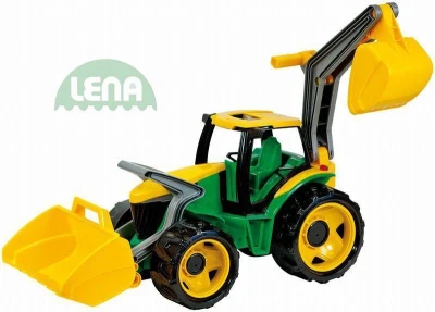 Lena Traktor na písek se lžící a bagrem zelenožlutý plast Lena Traktor na písek se lžící a bagrem zelenožlutý plast