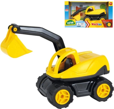 Lena Workies auto bagr 12cm pracovný stroj žltý plast Lena Workies auto bagr 12cm pracovný stroj žltý plast
