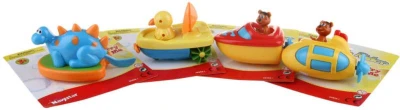 Lodička se zvířátkem baby natahovací do vody 12-14cm plave ve vodě 4 druhy