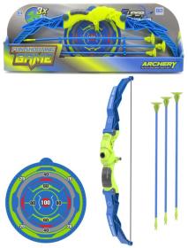Luk sportovní modrozelený set se 3 soft šípy na přísavku s terčem