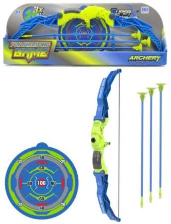 Luk sportovní modrozelený set se 3 soft šípy na přísavku s terčem Luk sportovní modrozelený set se 3 soft šípy na přísavku s terčem