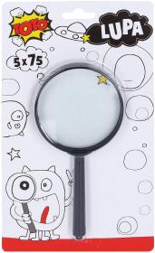 Lupa dětská černá klasická zvětšovací sklo 5x75mm v krabičce plast/sklo