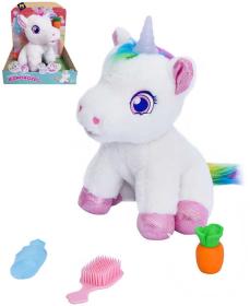 Mac Toys PLYŠ Interaktivní kouzelný jednorožec 25cm na baterie Světlo Zvuk