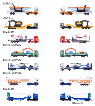 Majorette Auto nákladní tahač s přívěsem volný chod kov různé druhy