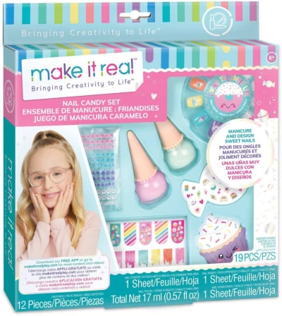 MAKE IT REAL Laky dětské na nehty set 2ks se zdobením Candy voňavé MAKE IT REAL Laky dětské na nehty set 2ks se zdobením Candy voňavé