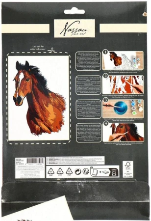 Malování podle čísel kůň kreativní set obrazek A4 s barvičkami a štětcem