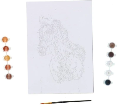 Malování podle čísel kůň kreativní set obrazek A4 s barvičkami a štětcem