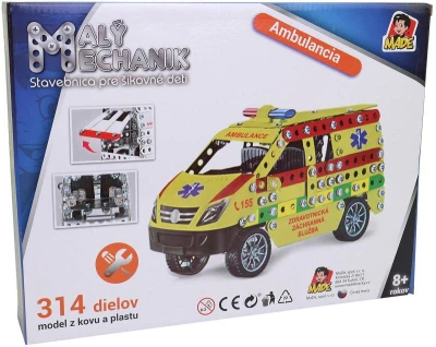 MALÝ MECHANIK Auto ambulance 314 dílků kovová (stavebnice) typu Merkur