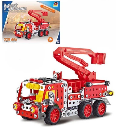 MALÝ MECHANIK Hasičský vůz 327 dílků kovová (stavebnice) typu Merkur