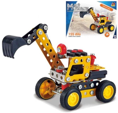MALÝ MECHANIK Kolový bagr 155 dílků kovová (stavebnice) typu Merkur