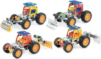 MALÝ MECHANIK Traktor 117-132 dílků 4 druhy kovová (stavebnice) typu Merkur