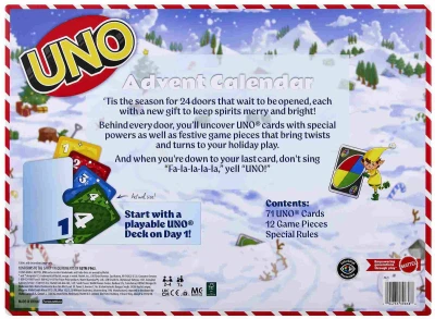 Mattel Adventní kalendář rozkládací hra UNO karty s doplňky