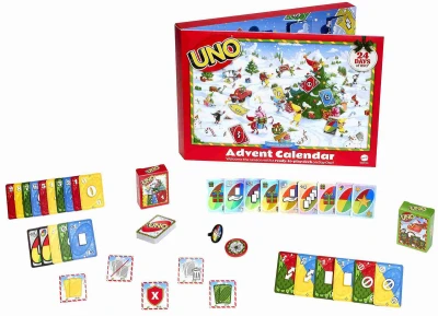 Mattel Adventní kalendář rozkládací hra UNO karty s doplňky