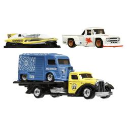 Mattel HOT WHEELS 3ks prémiový angličák s týmovým tahačem - závod Le Mans 1:64