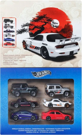 Mattel HOT WHEELS Auto angličák Silver Series Streets Of Japan set 6ks kov