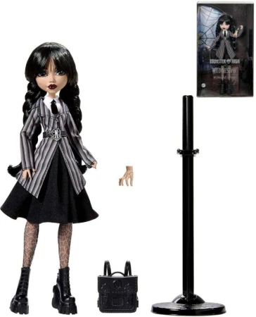 Mattel MONSTER HIGH Panenka Wednesday Addams se stojánkem Mattel MONSTER HIGH Panenka Wednesday Addams se stojánkem