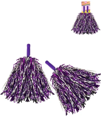 Mávátko party pom pom (pompon) třásně fialovo-stříbrné set 2ks na fandění Mávátko party pom pom (pompon) třásně fialovo-stříbrné set 2ks na fandění