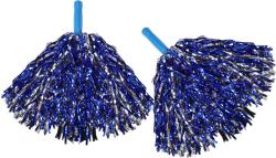 Mávátko party pom pom (pompon) třásně modro-stříbrné set 2ks na fandění