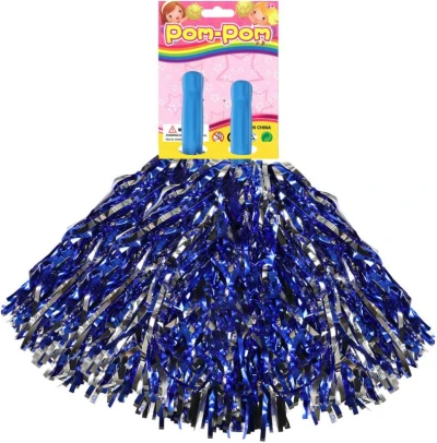 Mávátko party pom pom (pompon) třásně modro-stříbrné set 2ks na fandění