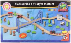 MAXIM DŘEVO Vláčkodráha s mostem 57 dílků (dřevěná hračka)