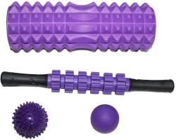 Merco Masážní set fialový 4v1 roller / tyč / 2 míčky svalová regenerace