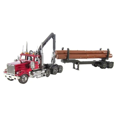 Luxusní ocelová stavebnice Prémiová verze Western Star 4900 Log Truck s návěsem
