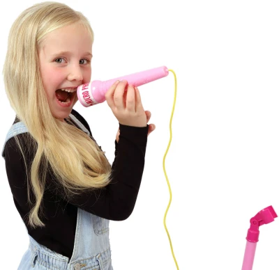 Mikrofon dětský Karaoke růžový se stojanem na baterie Světlo Zvuk MP3