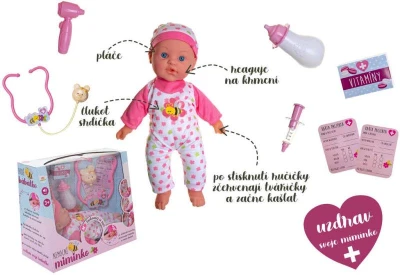 Miminko nemocné 36cm panenka s lékařskými doplňky na baterie Světlo Zvuk