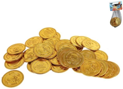 Mince dětské zlaté plastové pirátské peníze set 40ks v síťce Mince dětské zlaté plastové pirátské peníze set 40ks v síťce