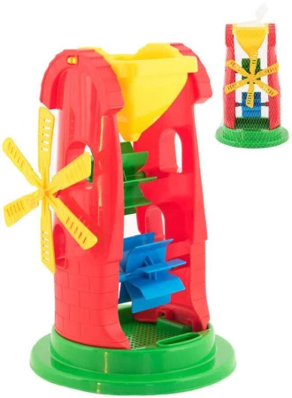 Mlýnek baby vodní barevný 28cm na písek v síťce plast Mlýnek baby vodní barevný 28cm na písek v síťce plast