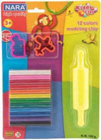 Modelína Nara 100g set 12 barev s nástroji hmota modelovací na kartě