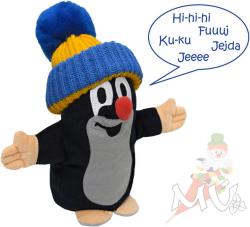 Moravská ústředna Krtek (krteček) Maňásek mluvící 25cm modrý kulich Zvuk