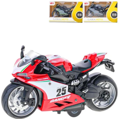Motorka 14cm kovový motocykl 1:12 zpětný chod 3 barvy v krabičce Motorka 14cm kovový motocykl 1:12 zpětný chod 3 barvy v krabičce