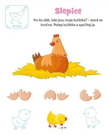 Mrňous si hraje a nalepuje zvířata na venkově samolepková knížka