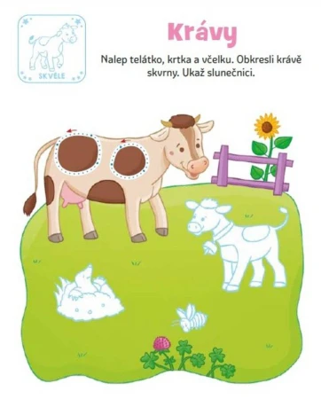 Mrňous si hraje a nalepuje zvířata na venkově samolepková knížka