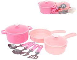 Nádobí baby dětské růžové set 2 hrnce s pánví a doplňky plast