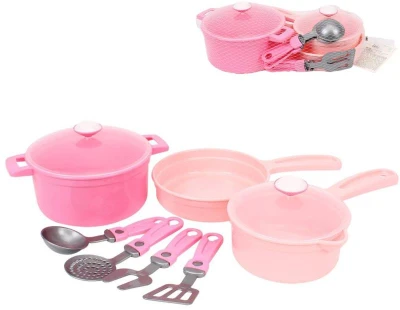 Nádobí baby dětské růžové set 2 hrnce s pánví a doplňky plast Nádobí baby dětské růžové set 2 hrnce s pánví a doplňky plast