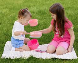 Nádobí baby dětské růžové set 2 hrnce s pánví a doplňky plast