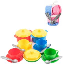 Nádobí dětské barevné set 18ks malý kuchař v síťce plast 2 druhy Nádobí dětské barevné set 18ks malý kuchař v síťce plast 2 druhy