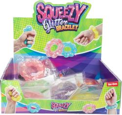 Náramek antistresový 8cm mačkací sliz na ruku se třpytkami 6 barev