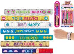 Náramek s rolující páskou Secret Bandz 23cm český nápis s flitry 12 druhů Náramek s rolující páskou Secret Bandz 23cm český nápis s flitry 12 druhů