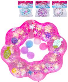 Náramek strečový antistresový mačkací s flitry a třpytkami 4 barvy Náramek strečový antistresový mačkací s flitry a třpytkami 4 barvy